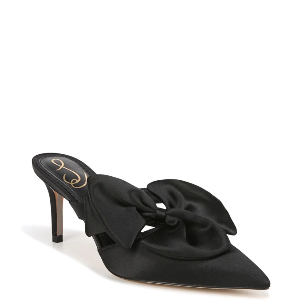 SAM EDELMAN Veranda Black Satin Bow Mules